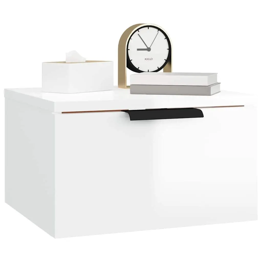 Wall-mounted Bedside Cabinets White Floating Storage Shelf Organiser 2 Piece