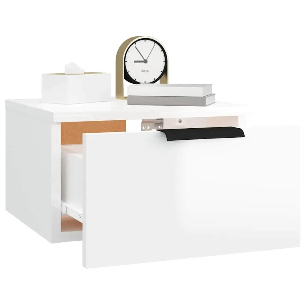 Wall-mounted Bedside Cabinets White Floating Storage Shelf Organiser 2 Piece