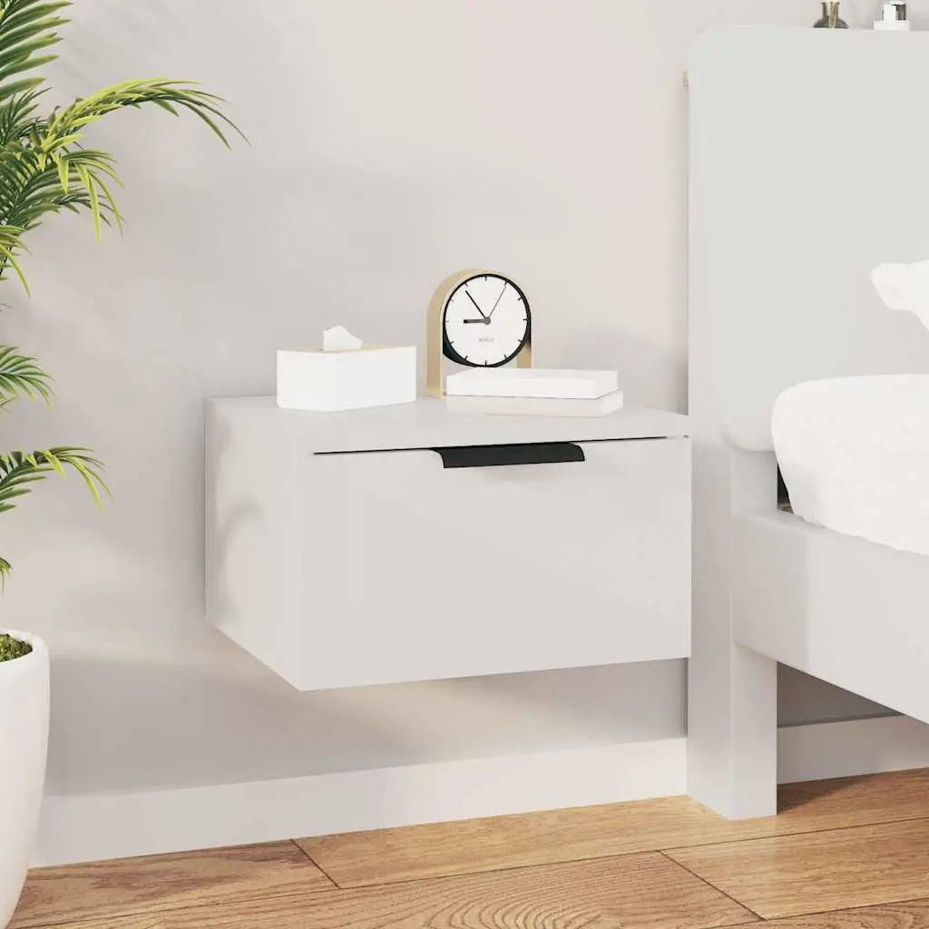 Wall-mounted Bedside Cabinets White Floating Storage Shelf Organiser 2 Piece