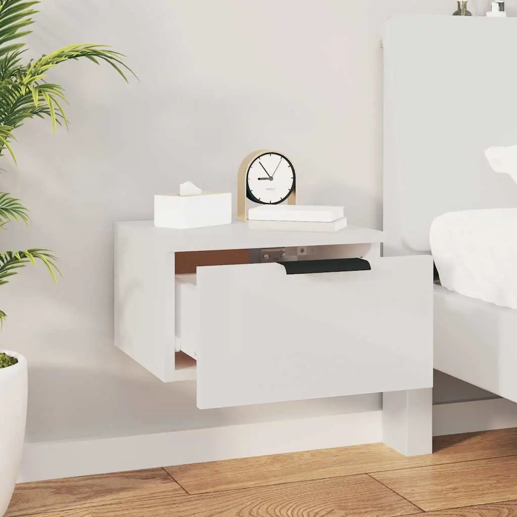 Wall-mounted Bedside Cabinets White Floating Storage Shelf Organiser 2 Piece