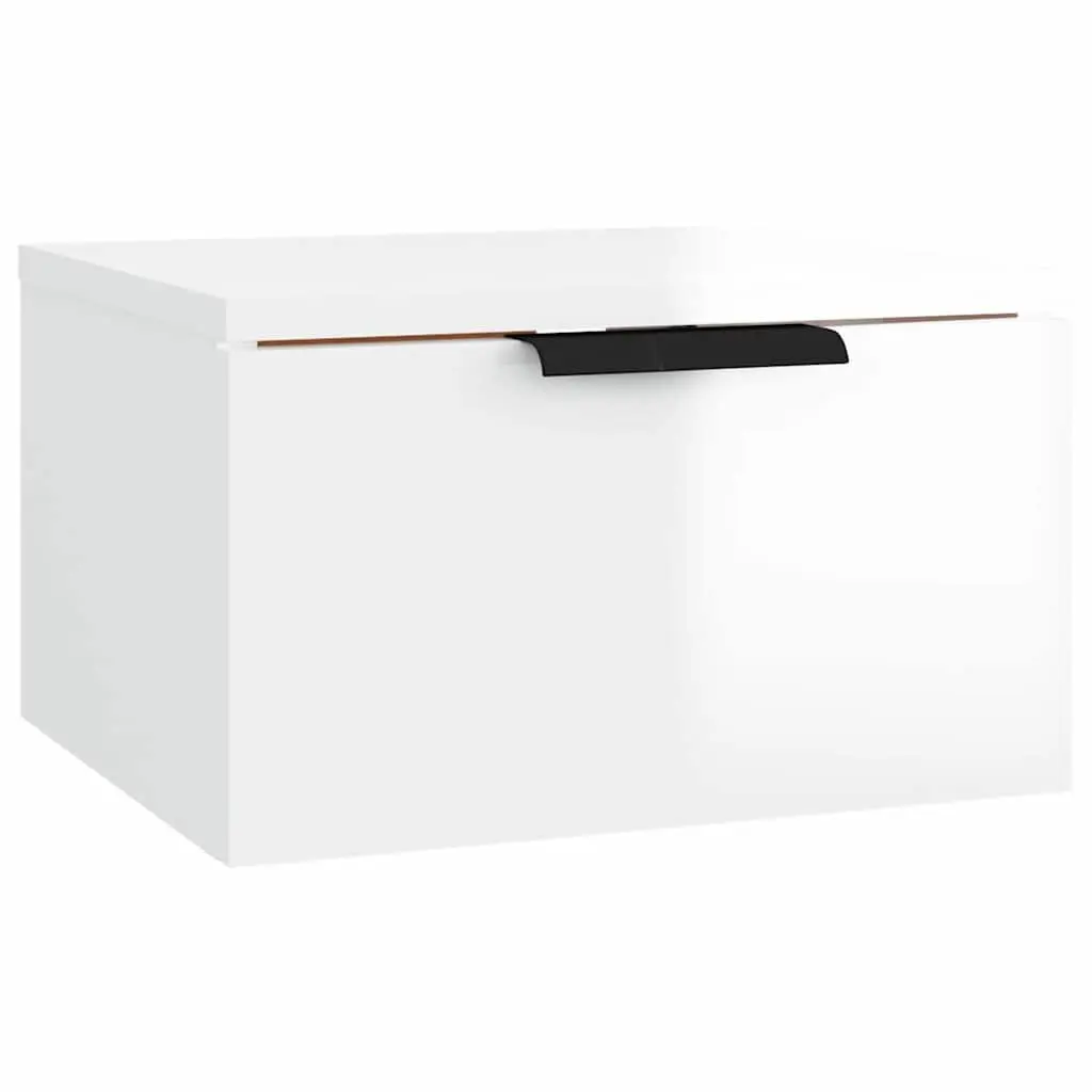Wall-mounted Bedside Cabinets White Floating Storage Shelf Organiser 2 Piece