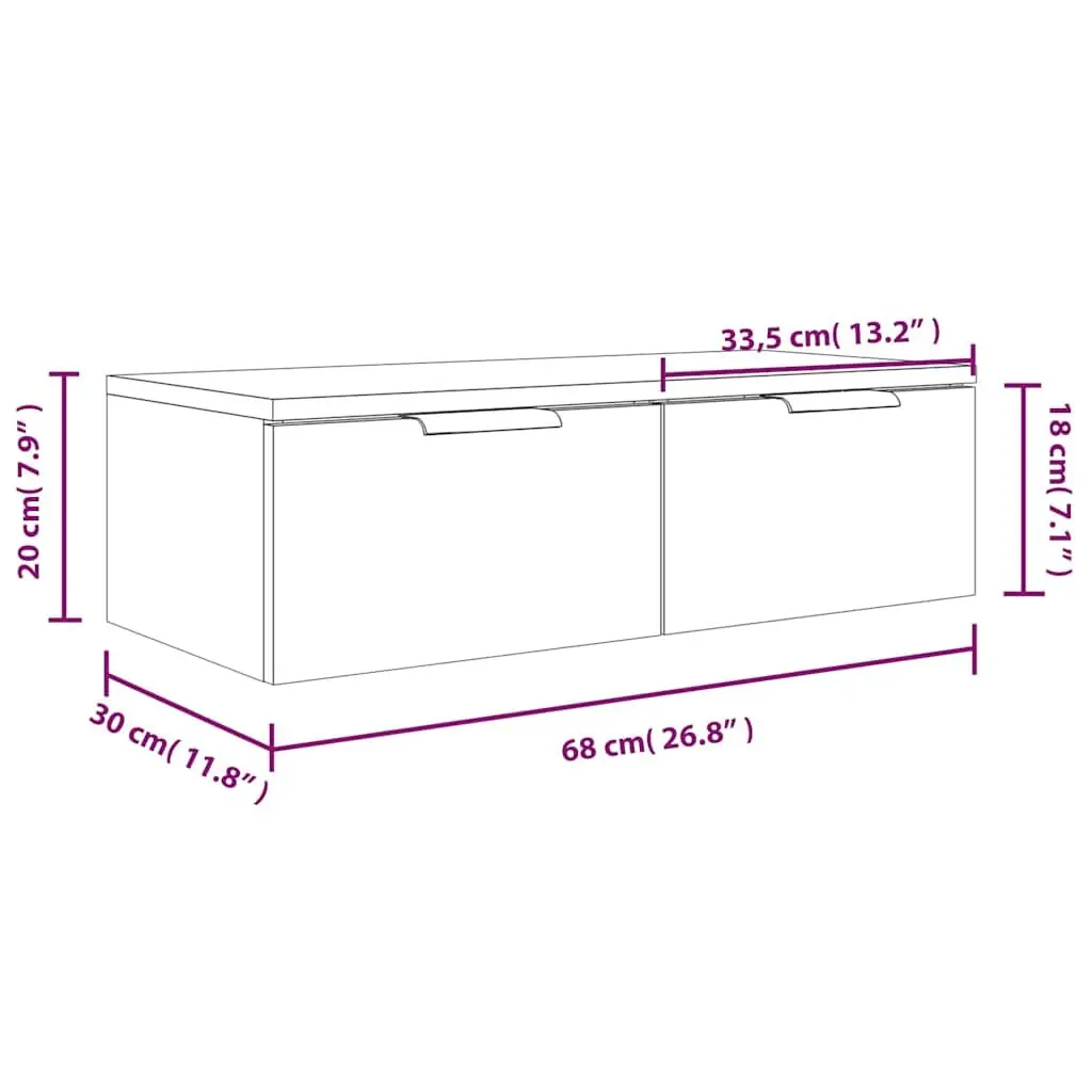 Wall Cabinet Storage White 68x30x20 cm Floating Shelf Engineered Wood Organiser