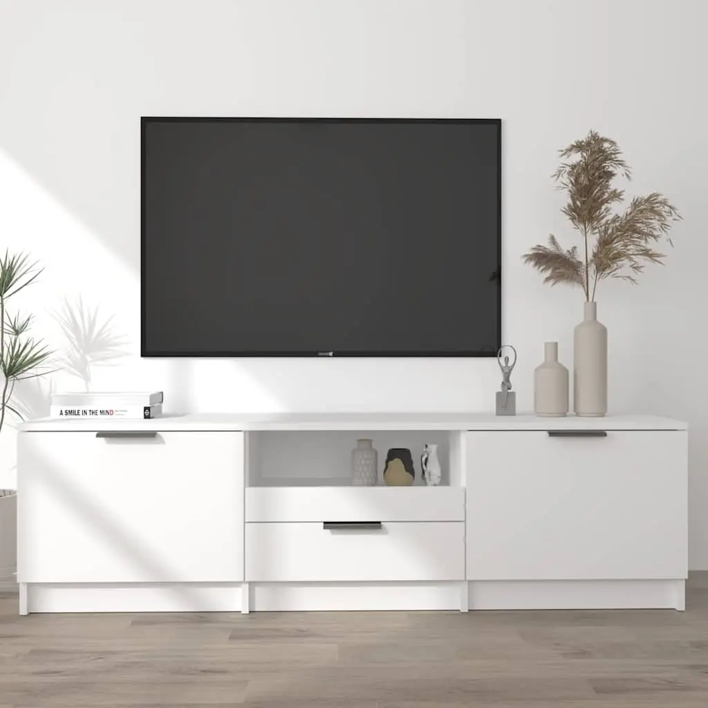 White Modern TV Cabinet with 3 Compartments
