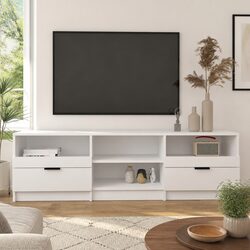 TV Cabinet White Engineered Wood Media Storage Unit Drawers Shelves Stand