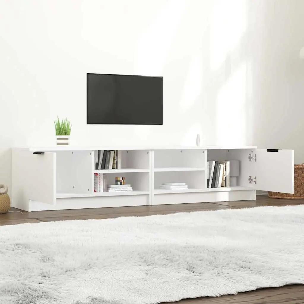 TV Cabinet White Storage Unit with Shelves and Compartment for Living Room 80 x 35 x 36.5 cm 2 Piece