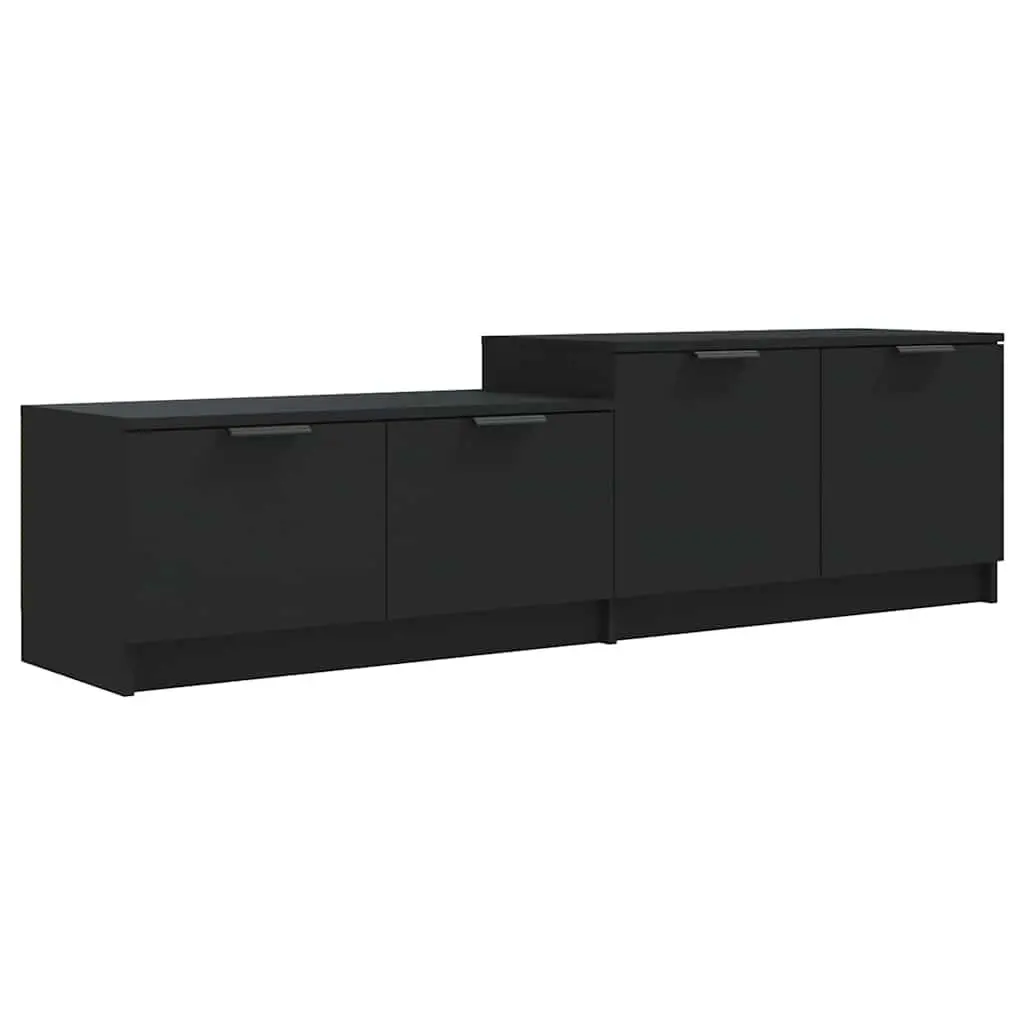 Black TV Cabinet for Living Room Media Storage Unit with Four Doors and Two Compartments 1585x360x450mm