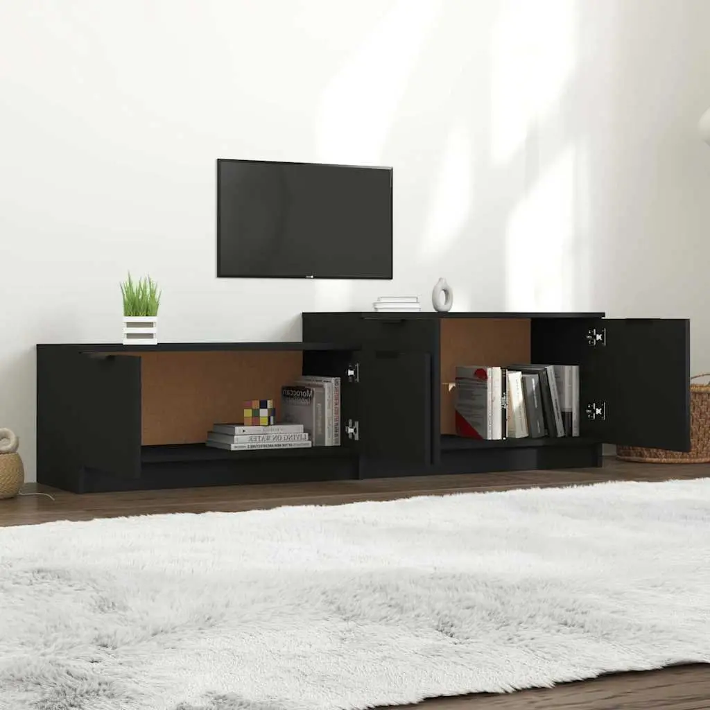Black TV Cabinet for Living Room Media Storage Unit with Four Doors and Two Compartments 1585x360x450mm