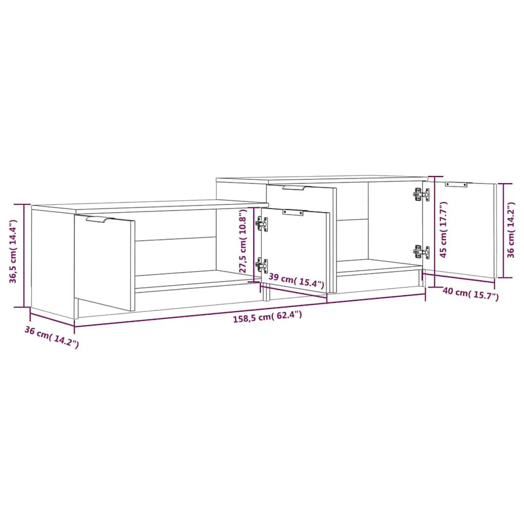 Black TV Cabinet for Living Room Media Storage Unit with Four Doors and Two Compartments 1585x360x450mm