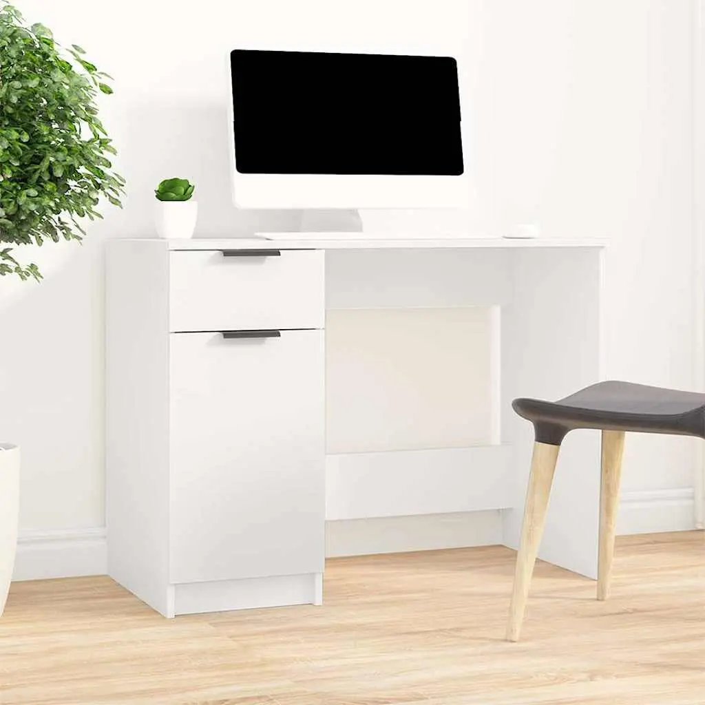 White Computer Desk 100x50x75cm Home Office Workstation Storage Drawers