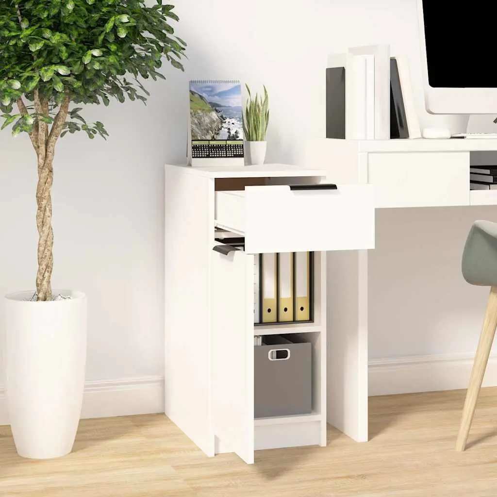 Desk Cabinet White Storage Unit with Drawer Compartments Home Office Furniture