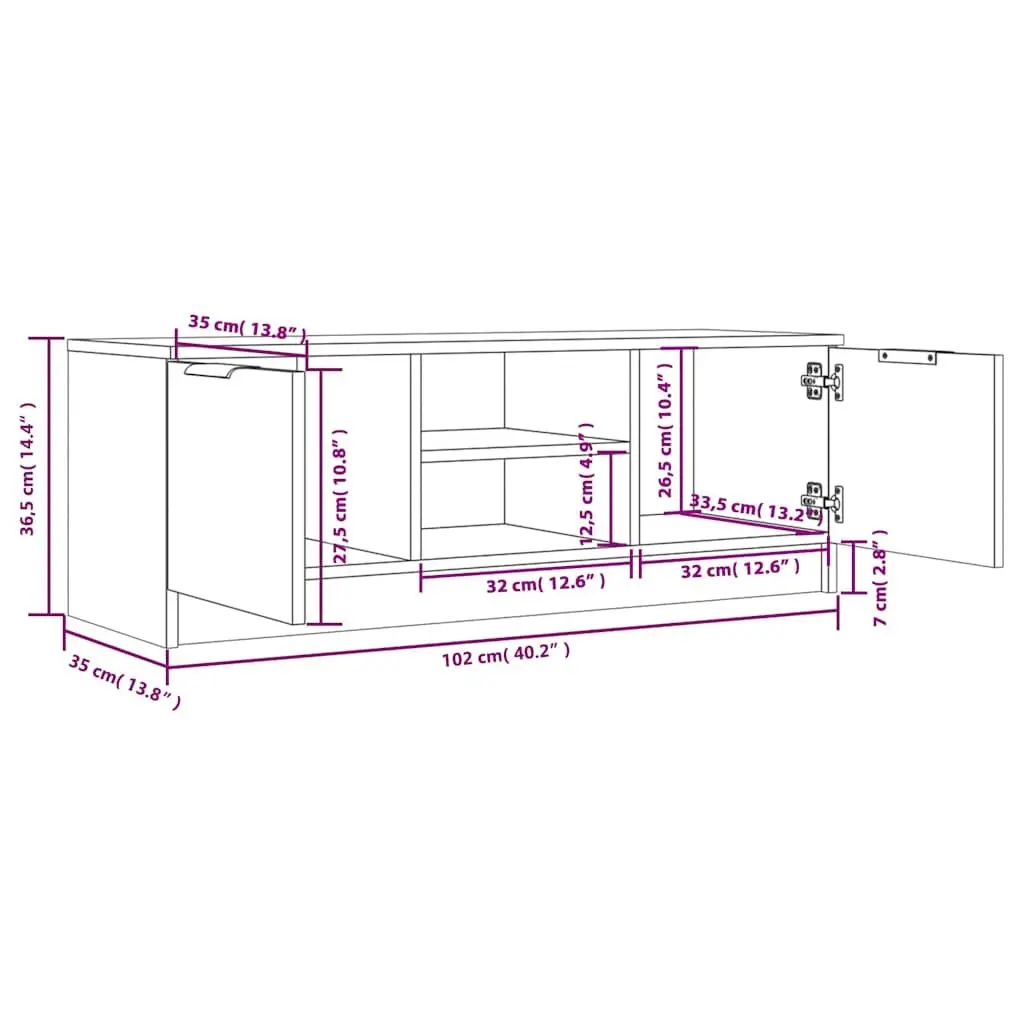 TV Cabinet Living Room Brown 102x35x36.5 cm Storage Unit with Open Closed Compartments