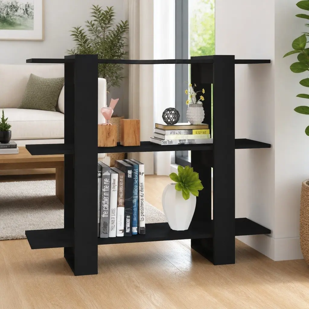 Book Cabinet Room Divider Shelving Unit Black Storage Organizer 100 x 30 x 87 cm