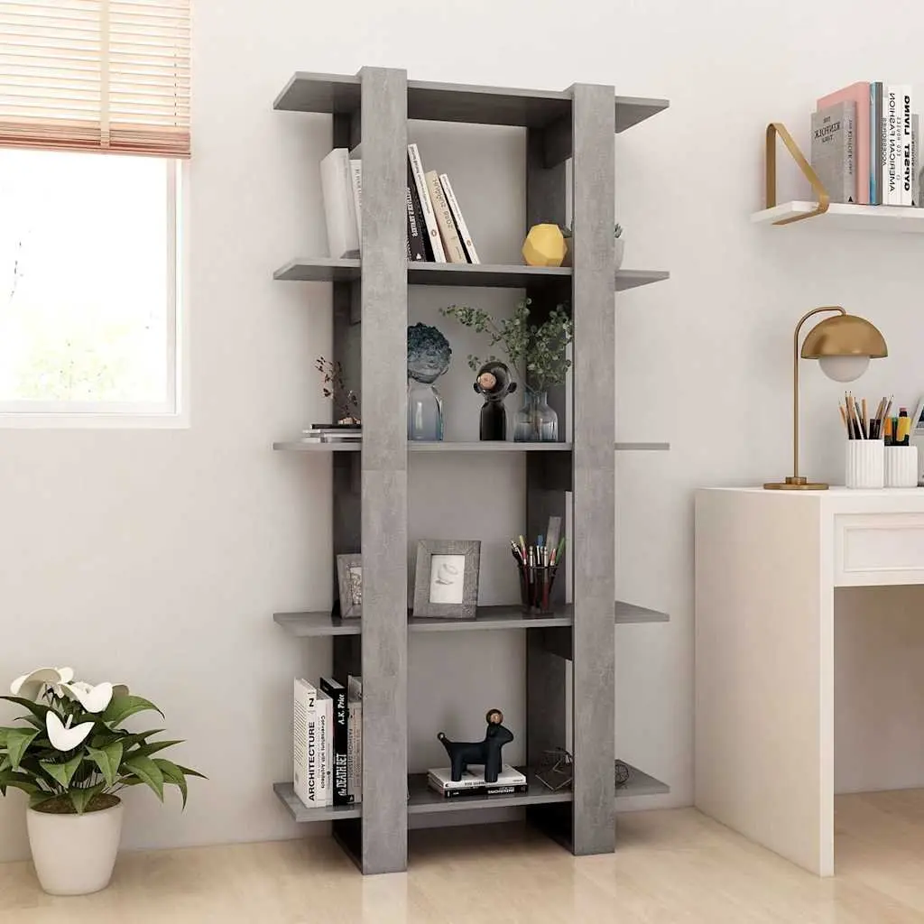 Engineered Wood Book Cabinet 80x30x160cm Grey Storage Shelving Unit Room Divider