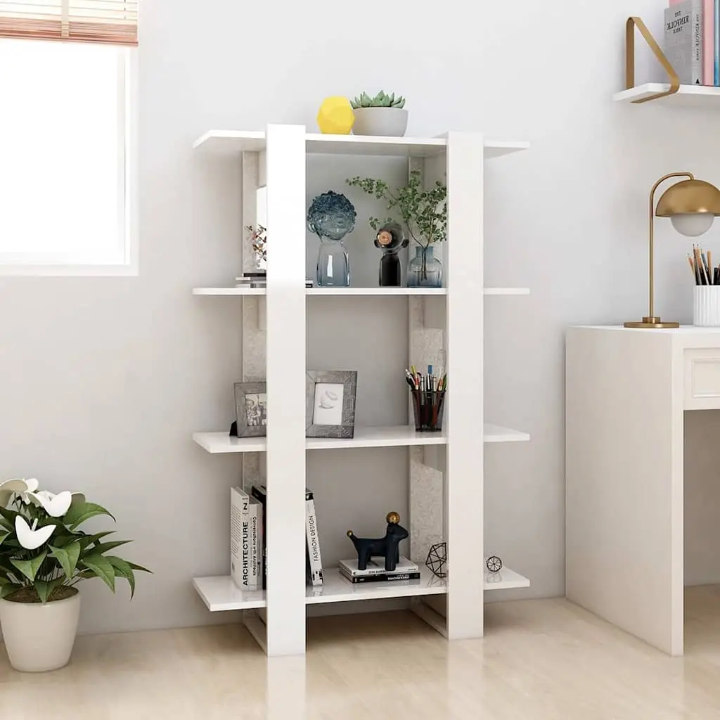 Book Cabinet Room Divider High Gloss White Storage Shelving Unit 80x30x123.5cm