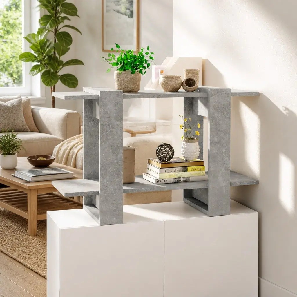 Storage Shelf Book Cabinet 80x30x51cm Grey Room Divider for Living Room and Hallway