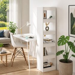 Dimensions-Focused White Book Cabinet with Ample Storage