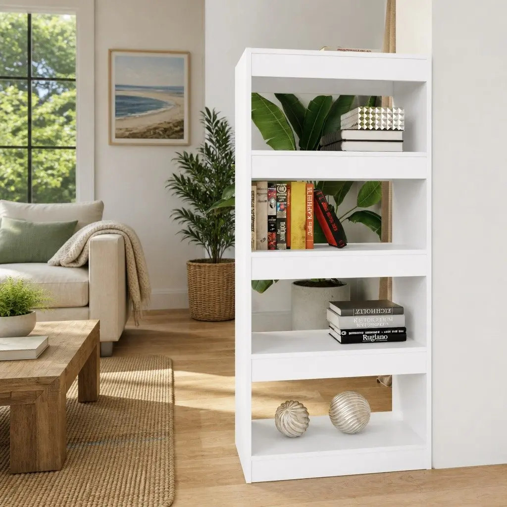 White Bookshelf 60x30x135 cm Engineered Wood Storage Room Divider