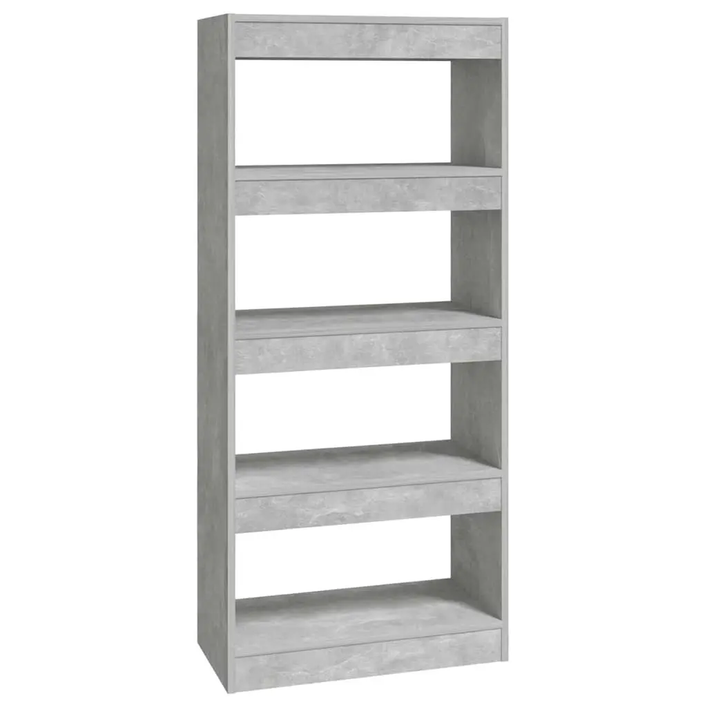Grey Engineered Wood Bookcase Storage Shelf Room Divider for Organizing Books and Décor 60W x 30D x 135H cm