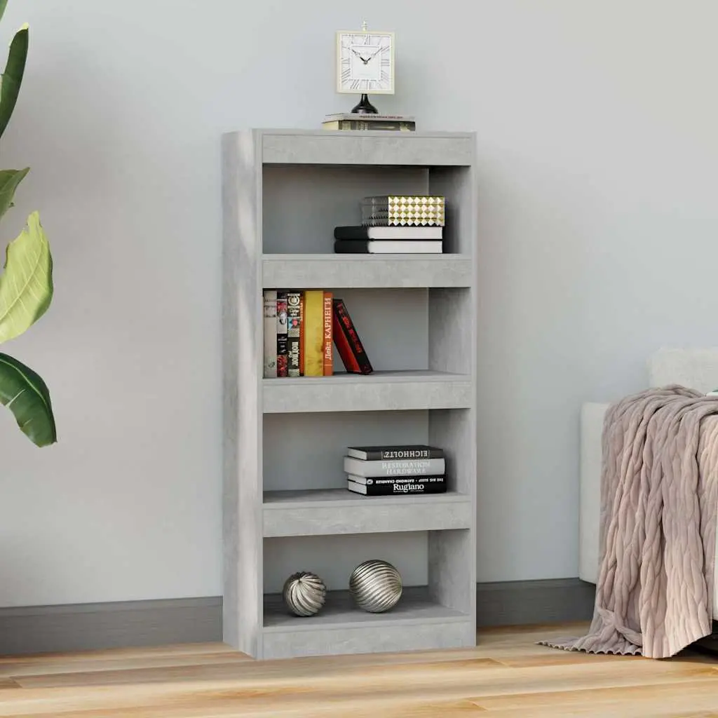 Grey Engineered Wood Bookcase Storage Shelf Room Divider for Organizing Books and Décor 60W x 30D x 135H cm