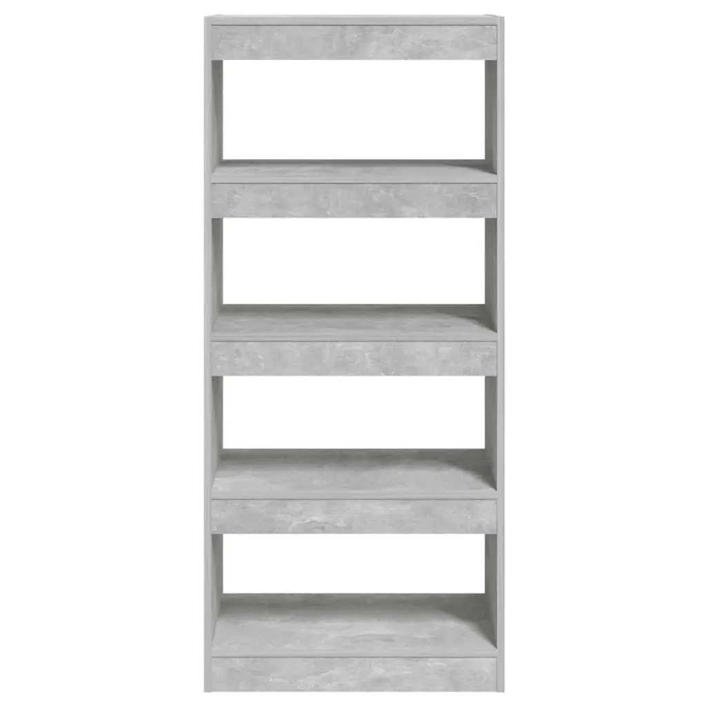 Grey Engineered Wood Bookcase Storage Shelf Room Divider for Organizing Books and Décor 60W x 30D x 135H cm
