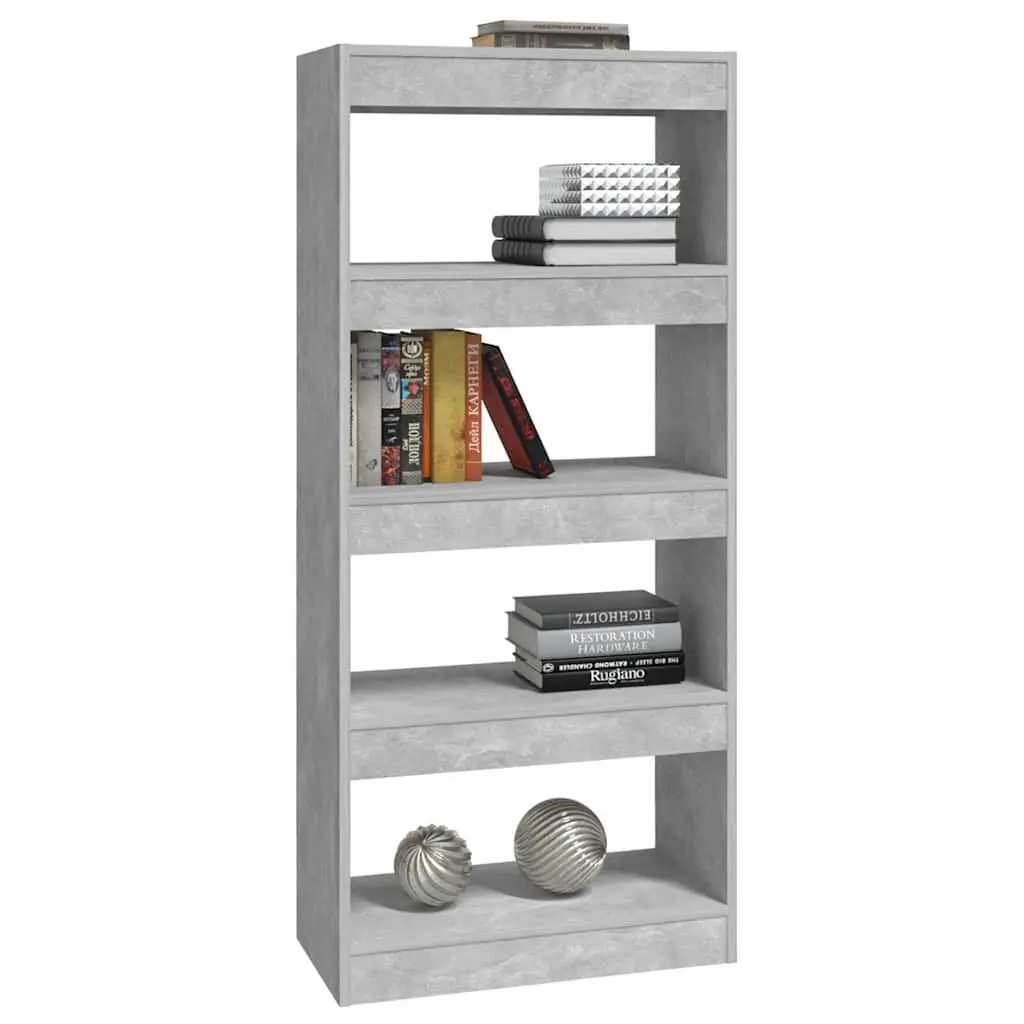Grey Engineered Wood Bookcase Storage Shelf Room Divider for Organizing Books and Décor 60W x 30D x 135H cm