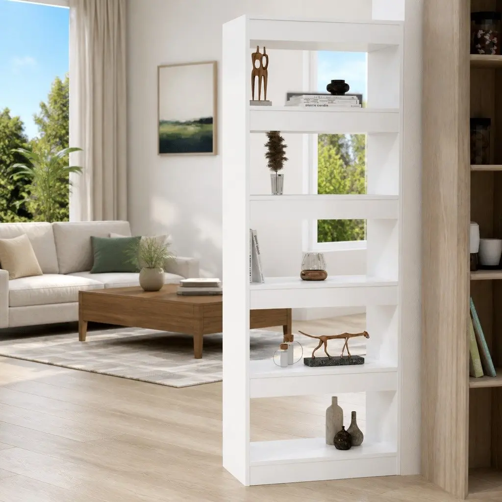 White Engineered Wood Book Storage Unit 60x30x166 cm Room Divider Cabinet