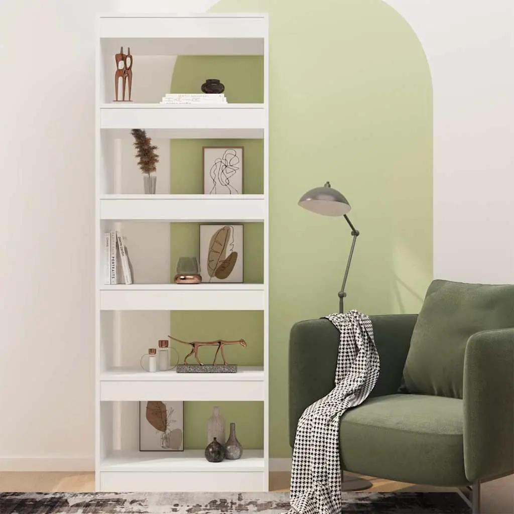 White Engineered Wood Book Storage Unit 60x30x166 cm Room Divider Cabinet