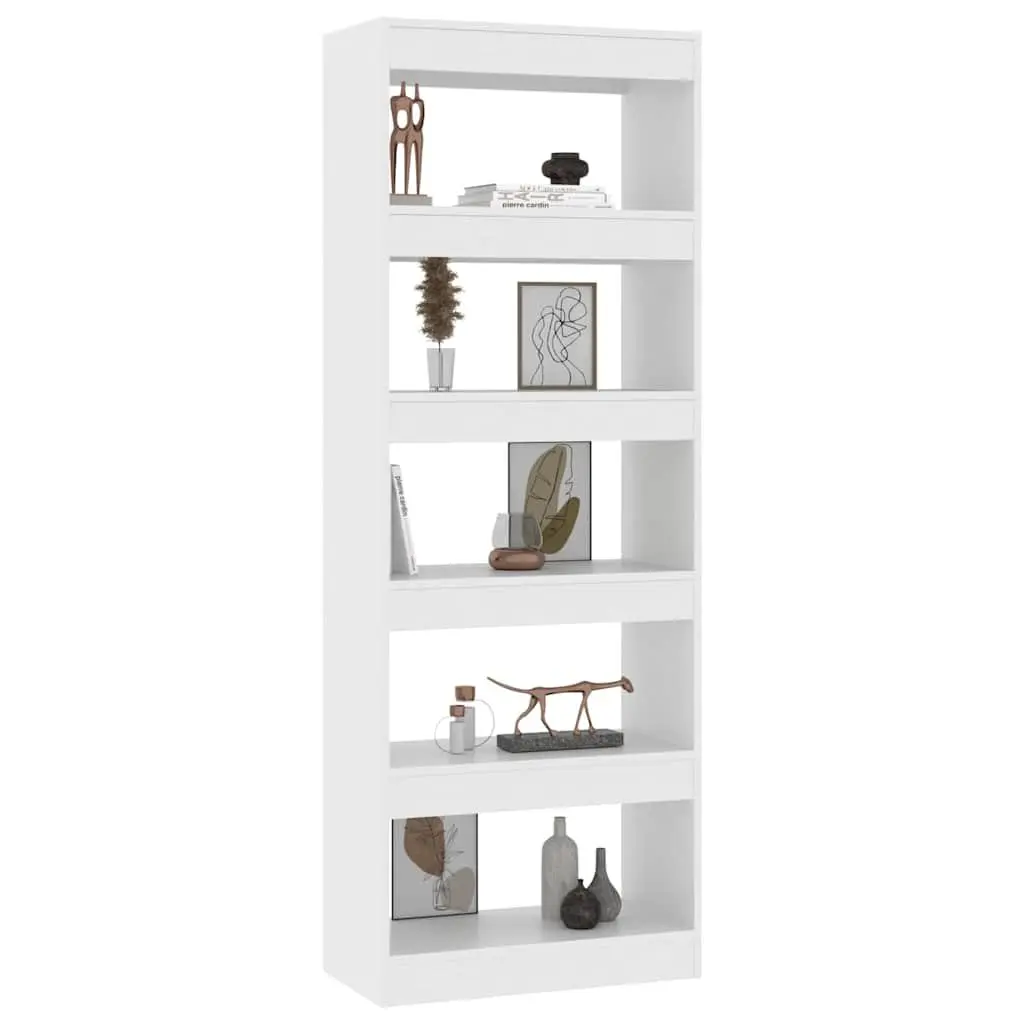White Engineered Wood Book Storage Unit 60x30x166 cm Room Divider Cabinet