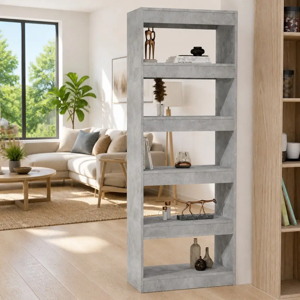 Grey Engineered Wood Bookcase 60x30x166cm Dual Purpose Shelving Unit Room Divider