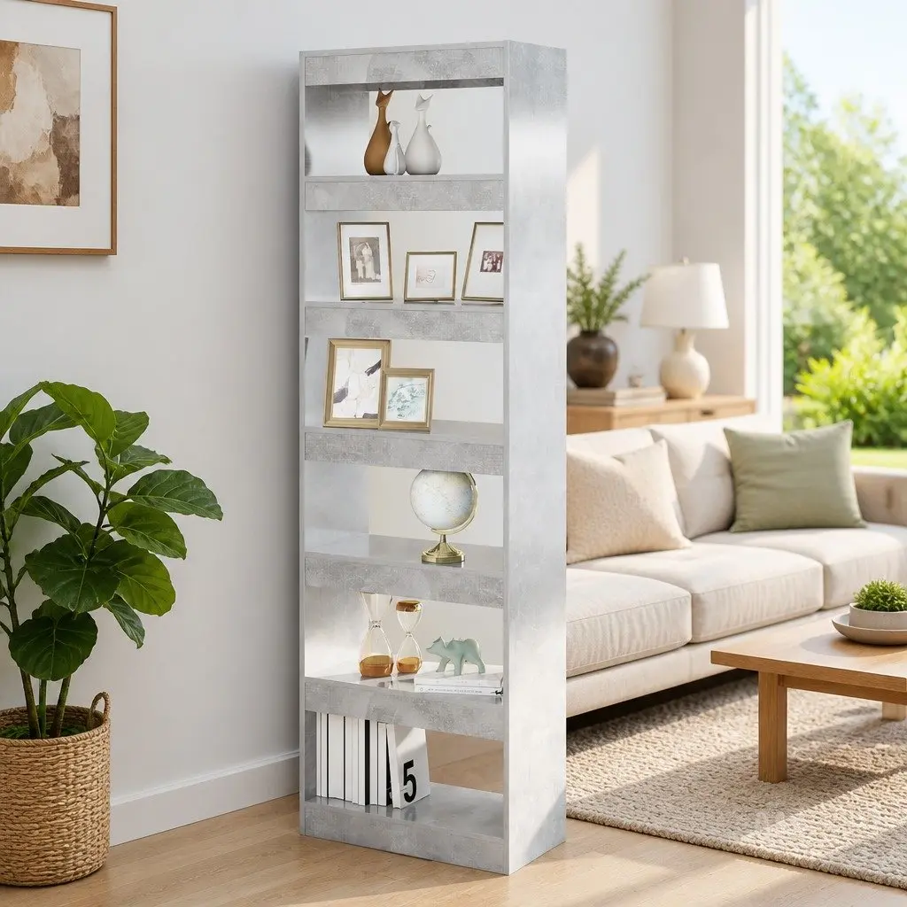 Book Cabinet Room Divider Shelving Unit Storage Grey 60x30x198cm Bookcase