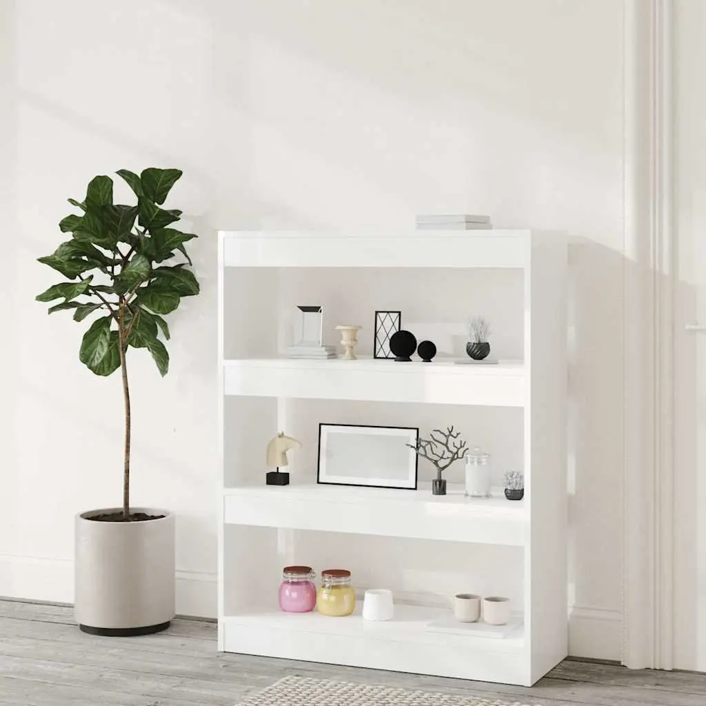 Book Cabinet Room Divider Storage Shelving Unit White High Gloss 80x30x103cm