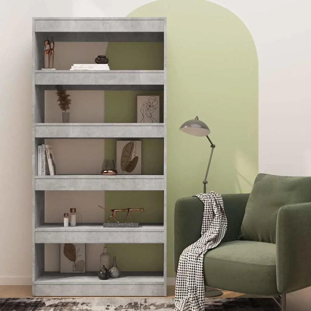 Engineered Wood Bookcase Storage Unit Room Divider Grey 80W x 30D x 166H cm