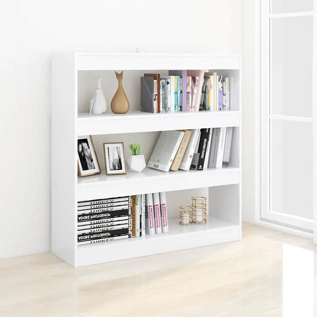 Book Cabinet Room Divider Storage Shelving White High Gloss 100x30x103cm