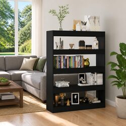Black Storage Shelving Unit: 100W x 30D x 135H cm