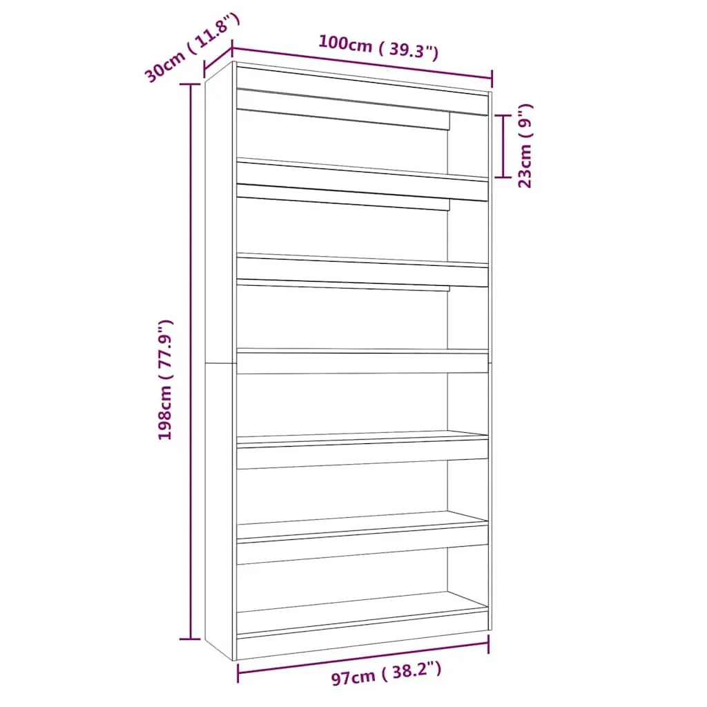 Book Cabinet Room Divider Grey Engineered Wood Shelving Storage 100x30x198cm