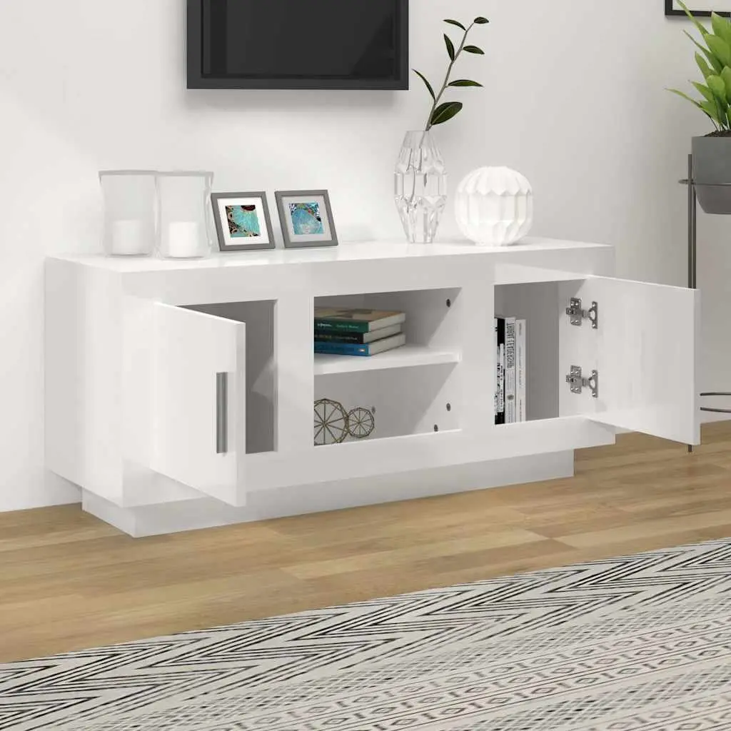 TV Cabinet White High Gloss Modern Storage Unit for Media 102L x 35W x 45H cm