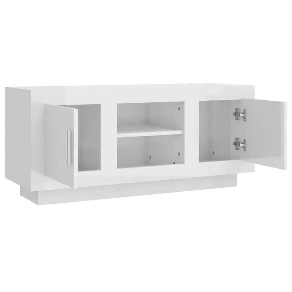 TV Cabinet White High Gloss Modern Storage Unit for Media 102L x 35W x 45H cm