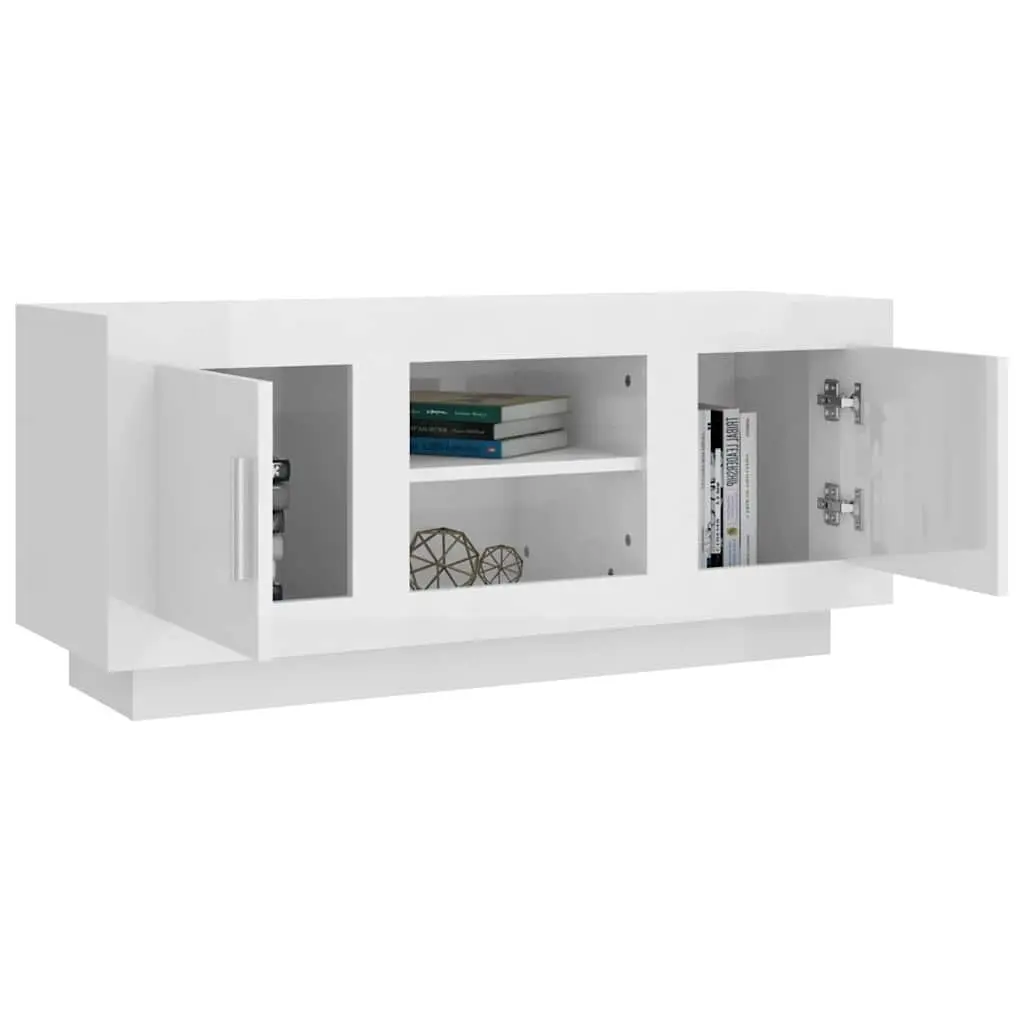TV Cabinet White High Gloss Modern Storage Unit for Media 102L x 35W x 45H cm