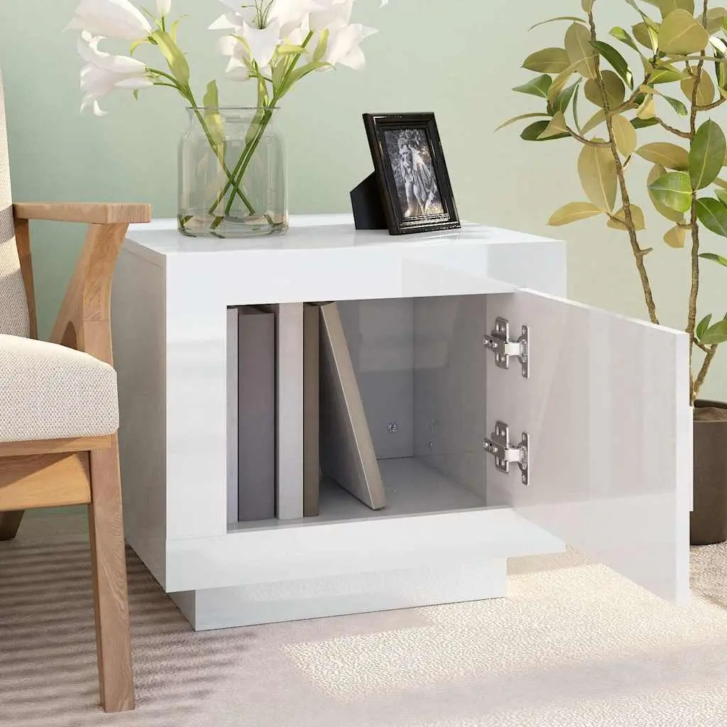 Coffee Table Living Room High Gloss White Storage with Door