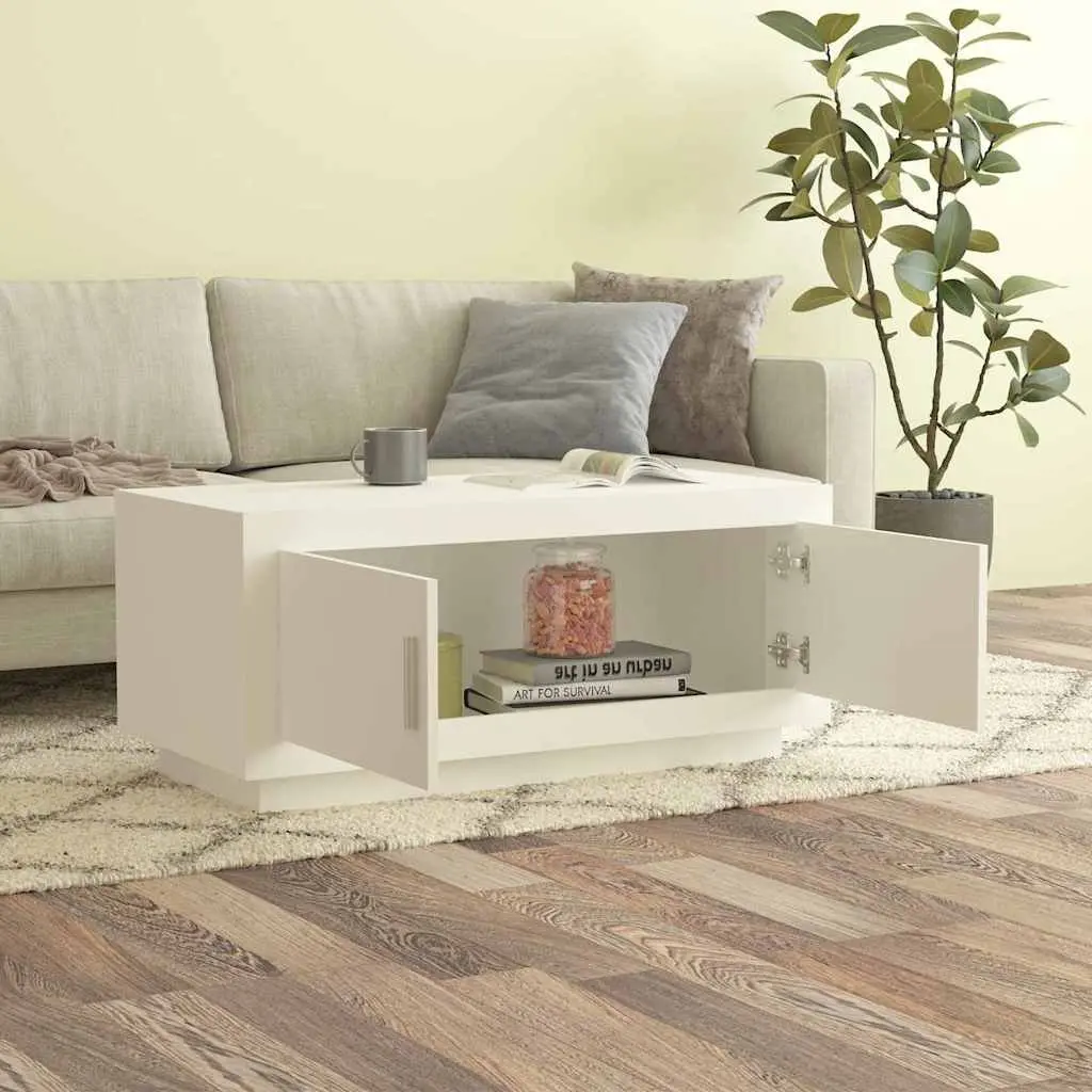 White Coffee Table with Storage Doors Accent Table Living Room Furniture