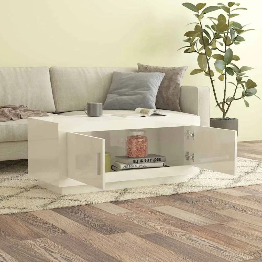 Coffee Table Living Room White High Gloss 102 x 50 x 45 cm