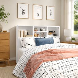 Headboard Cabinet Specifications: White, 120cm, Engineered Wood