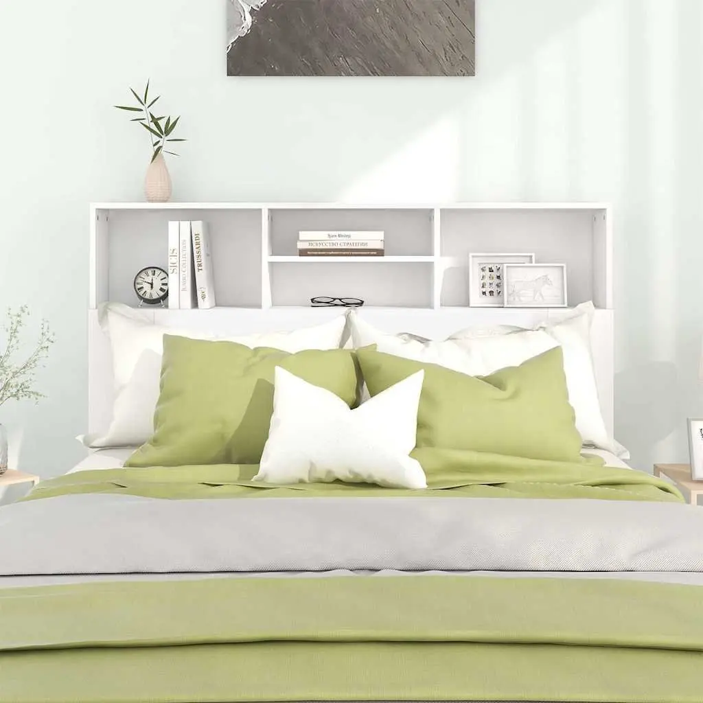 Headboard Cabinet Wall-Mounted Bedroom Storage Bookcase White 140 x 19 x 103.5 cm
