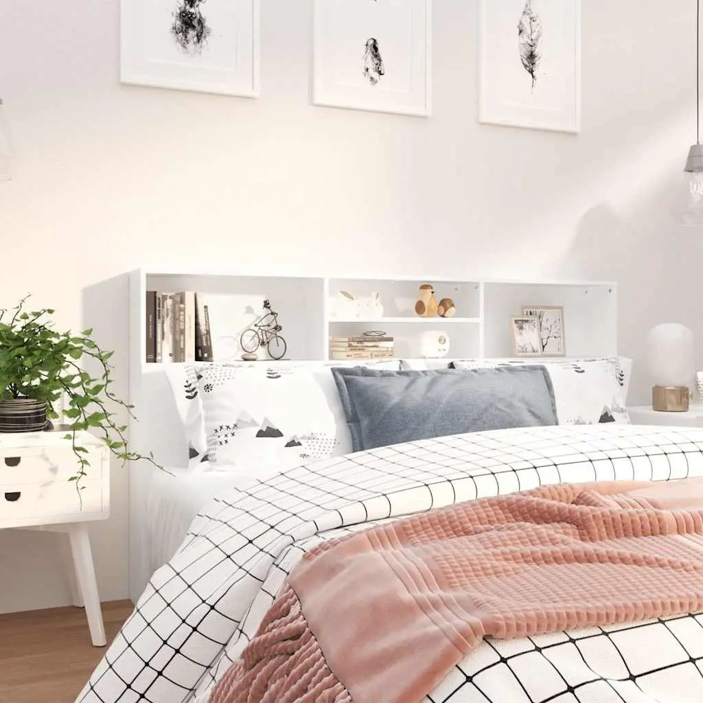 Headboard Cabinet White Bedroom Wall Storage 180cm