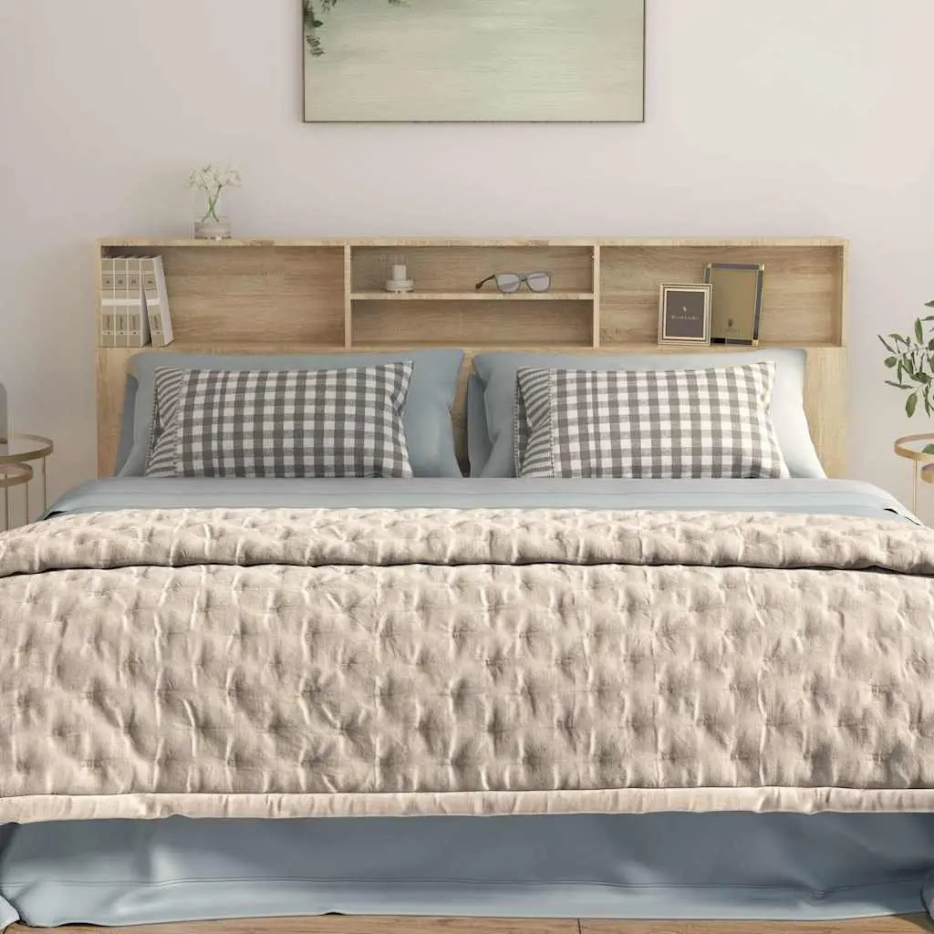 Headboard Cabinet Storage Sonoma Oak 200cm Brown Bedroom Integrated Compartment