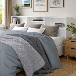 220 cm Wall Mounted Headboard Cabinet in White