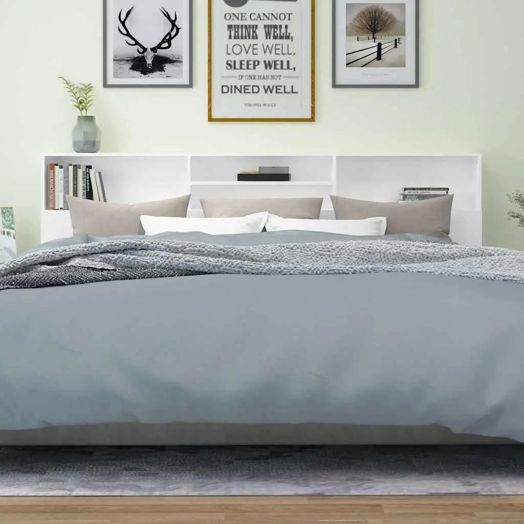 220 cm Wall Mounted Headboard Cabinet in White