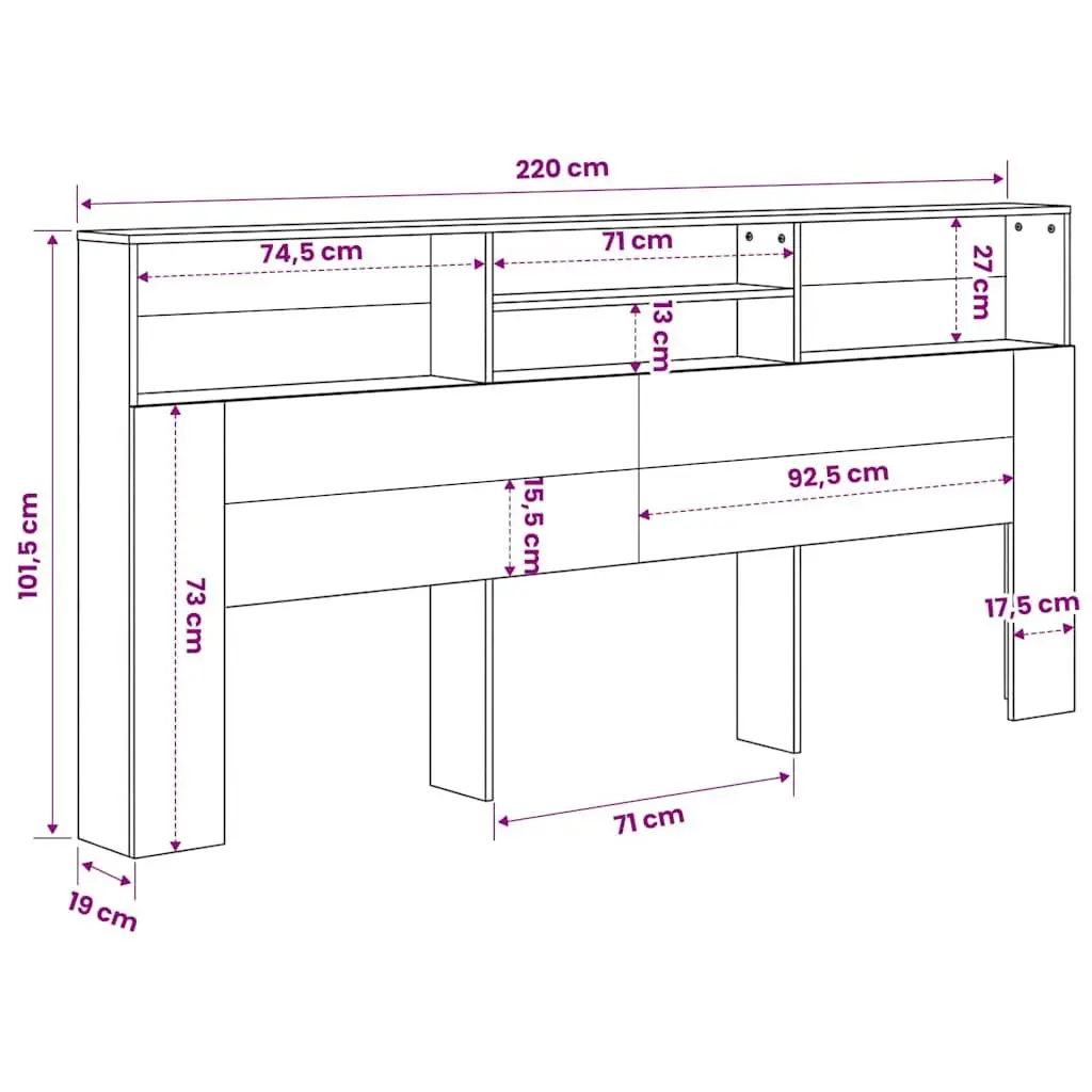 Headboard Cabinet for Bedroom Storage Brown 220cm Wall-Mounted