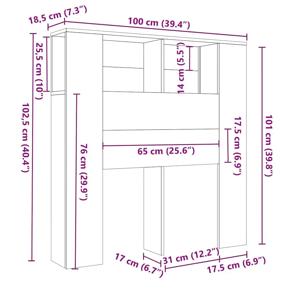 Headboard Cabinet Wall-Mounted Storage Bedroom Furniture 100cm