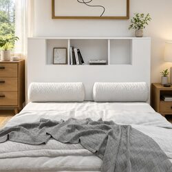 White Headboard Cabinet Wall Mount Bedroom Storage 120cm Five Compartments